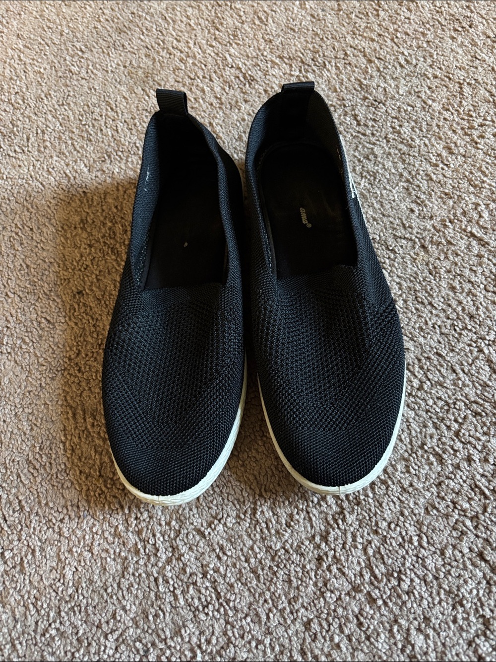 #307 Black Slip-On Knit Sneakers with White Sole